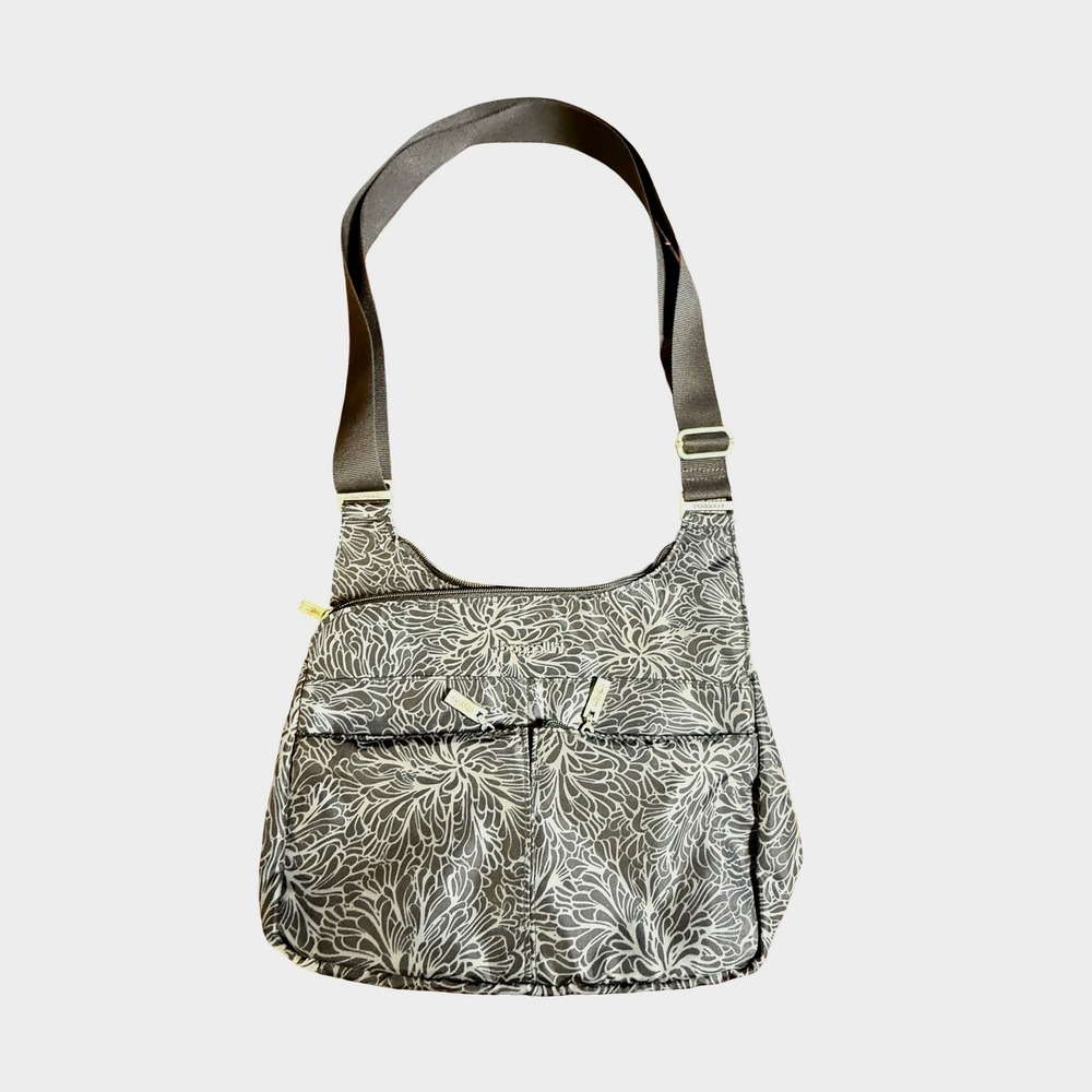 Baggallini Everywhere Crossbody Bag Black Floral Nylon Travel Purse RFID Pouch